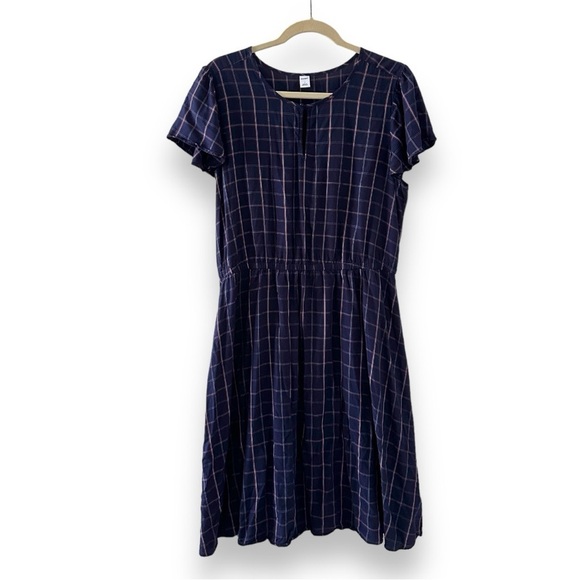 Old Navy Blue Plaid Waist-Defined Flutter-Sleeve Dress Women’s Size Large EUC - Picture 2 of 15